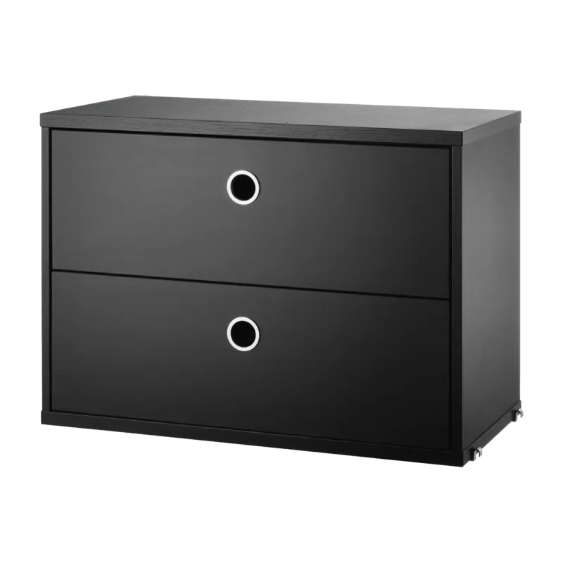 Caisson 2 tiroirs en frêne teinté noir l58 cm - String furniture - The Cool Republic