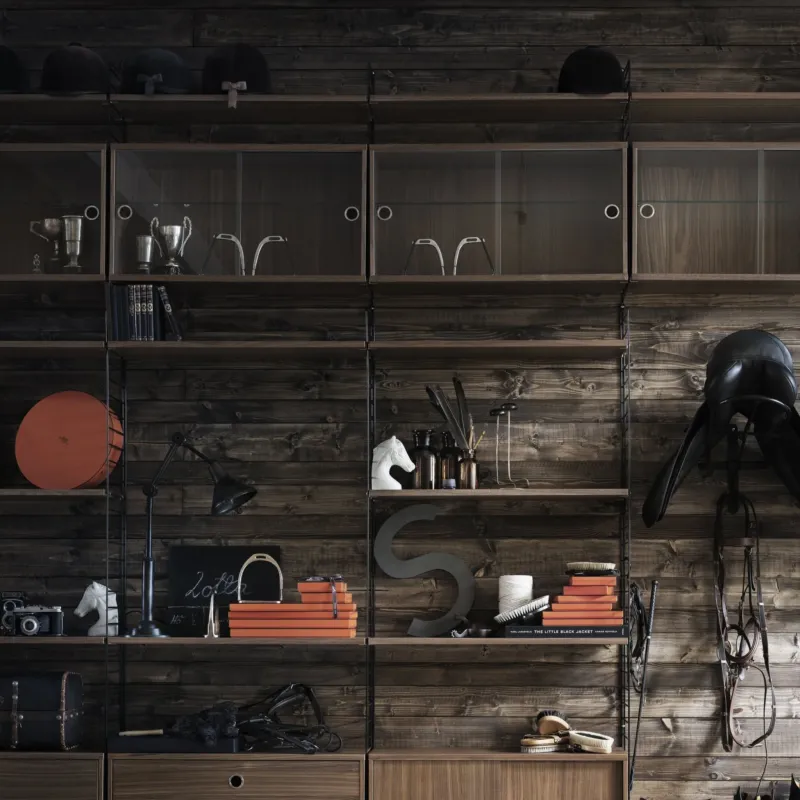 Caisson en noyer 2 portes coulissantes en verre - String furniture - The Cool Republic