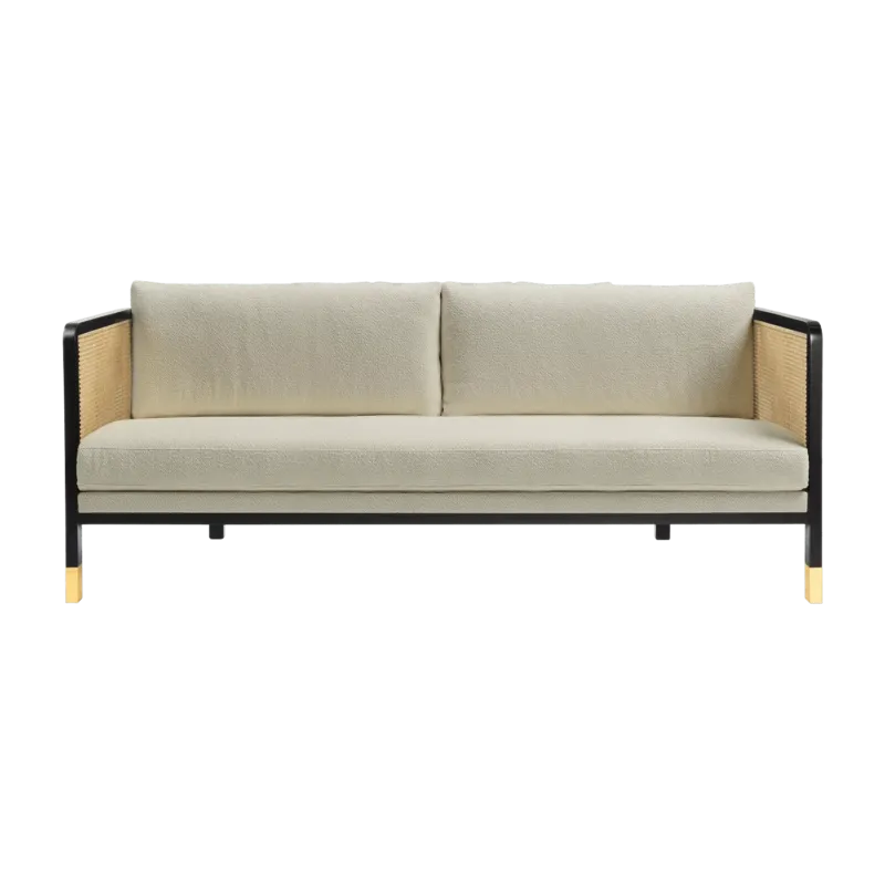 Canapé en bois noir et tissu beige Cannage 210 - RED Edition - The Cool Republic