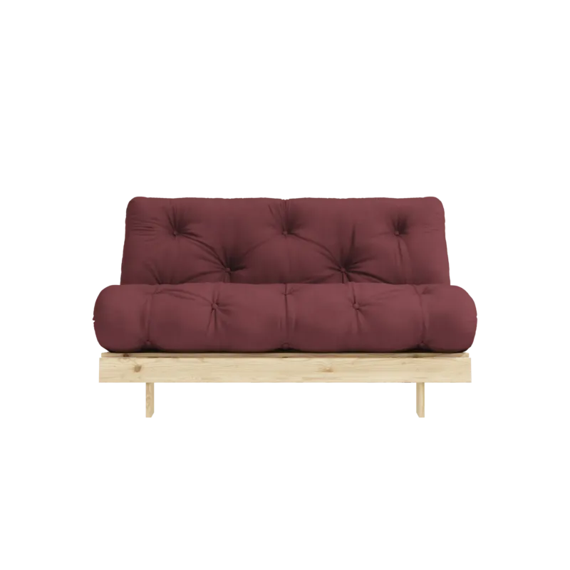 Canapé-lit en pin massif avec matelas bordeaux 140x200cm Raw roots - Karup Design - The Cool Republic