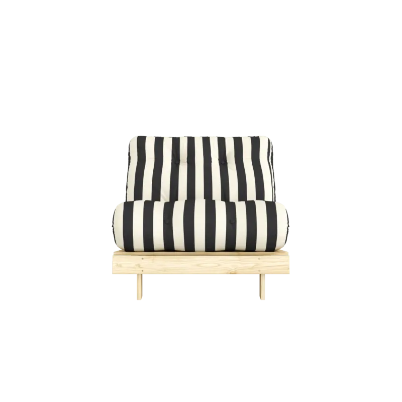 Canapé-lit en pin massif avec matelas rayé blanc et noir 90x200cm Raw roots - Karup Design - The Cool Republic
