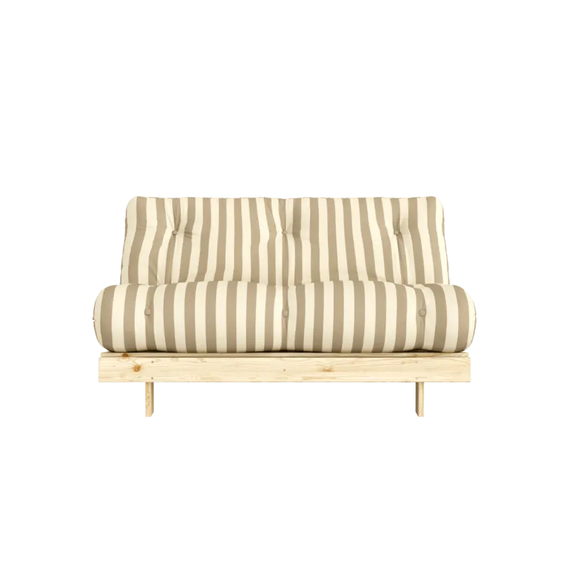 Canapé-lit en pin massif avec matelas rayé crème et sable 140x200cm Raw roots - Karup Design - The Cool Republic