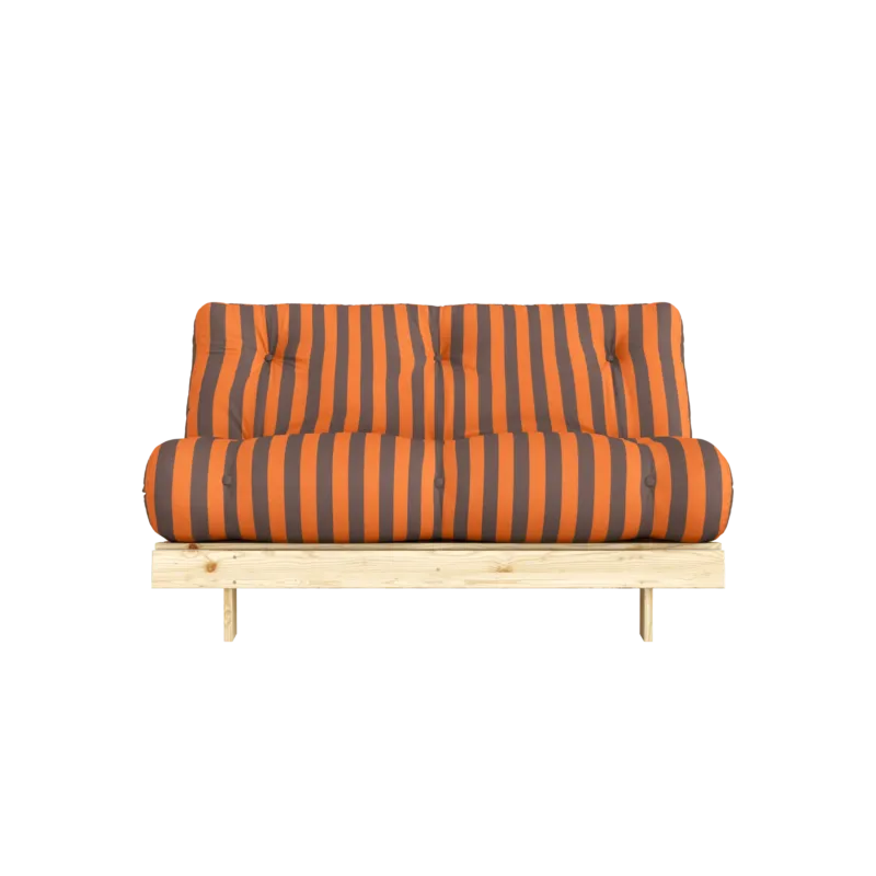 Canapé-lit en pin massif avec matelas rayé orange et marron 140x200cm Raw roots - Karup Design - The Cool Republic