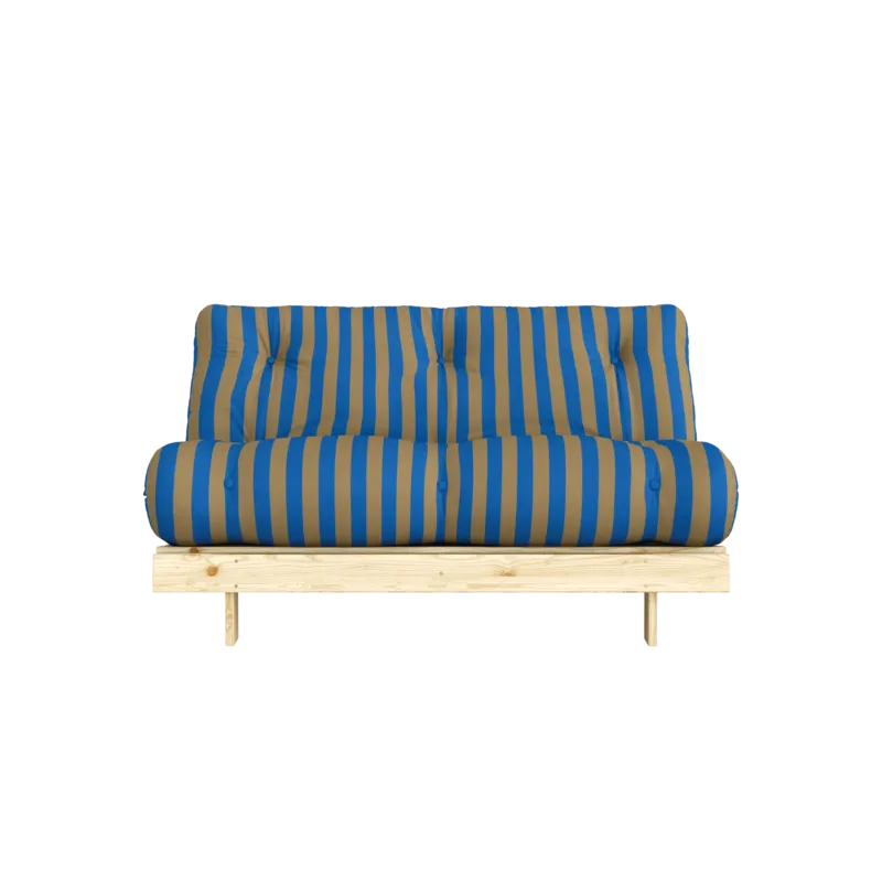 Canapé-lit en pin massif avec matelas rayé orange et marron 140x200cm Raw roots - Karup Design - The Cool Republic