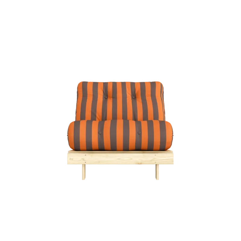 Canapé-lit en pin massif avec matelas rayé orange et marron 90x200cm Raw roots - Karup Design - The Cool Republic