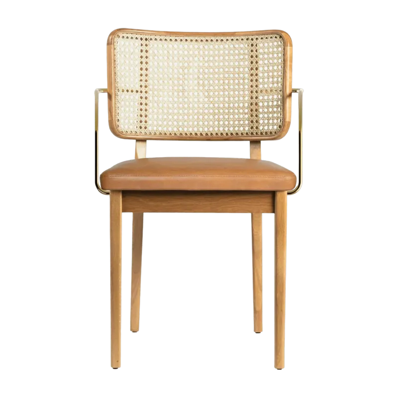 Chaise avec accoudoirs en chêne naturel et cuir tabac Cannage - RED Edition - The Cool Republic