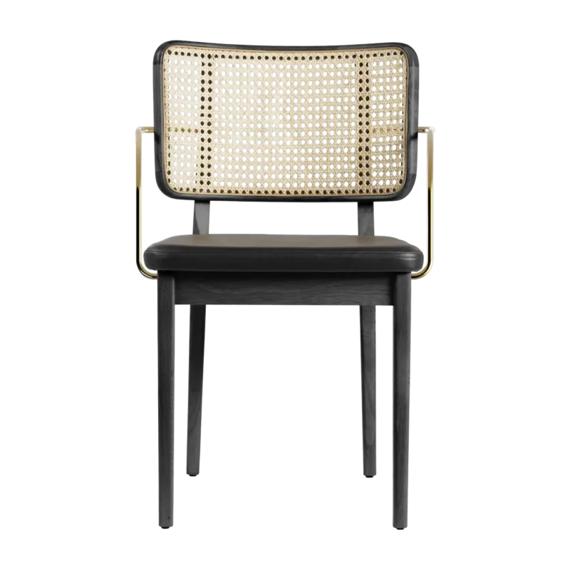 Chaise avec accoudoirs en chêne teinté noir et cuir noir Cannage - RED Edition - The Cool Republic