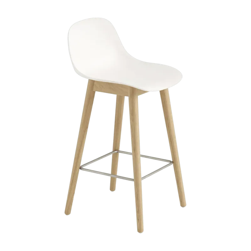 Chaise de bar 65 cm blanche piétement en chêne Fiber - Muuto - The Cool Republic