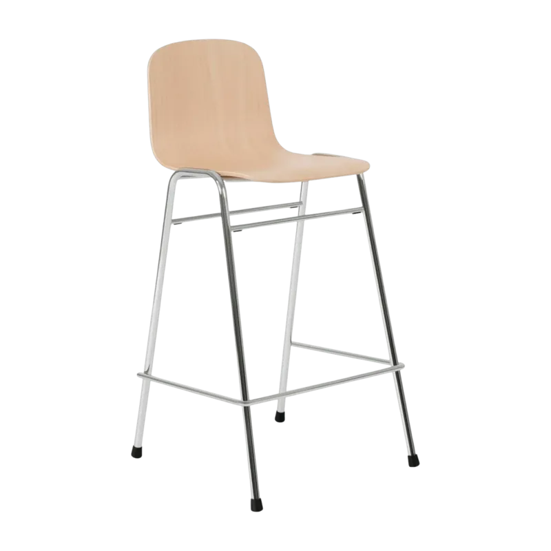 Chaise de bar 65 cm en bois naturel et cadre argenté Touchwood - Hem - The Cool Republic