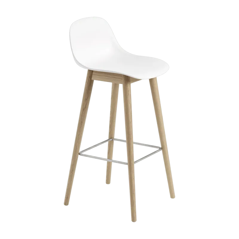 Chaise de bar 75 cm blanche piétement en chêne Fiber - Muuto - The Cool Republic