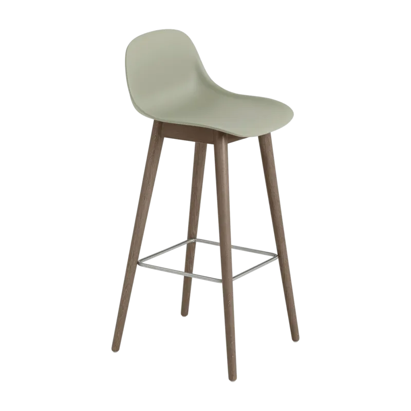 Chaise de bar 75 cm vert pâle piétement en chêne marron Fiber - Muuto - The Cool Republic
