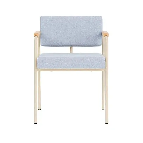Chaise de salle à manger avec accoudoirs en acier beige et tissu bleu glacé Monday - Fest Amsterdam - The Cool Republic