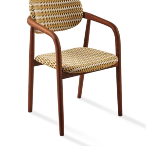 Chaise de salle à manger avec accoudoirs en tissu à motif jaune et bois de frêne Geo Henry - Pols Potten - The Cool Republic
