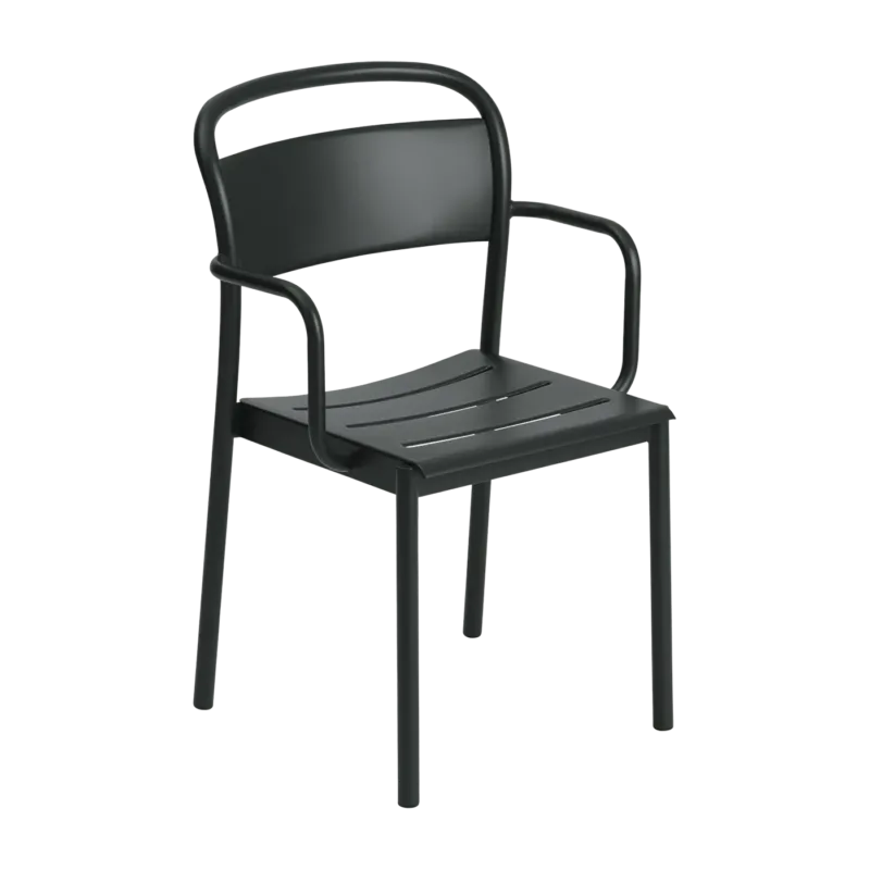 Chaise d'extérieur avec accoudoirs en acier noir Linear - Muuto - The Cool Republic