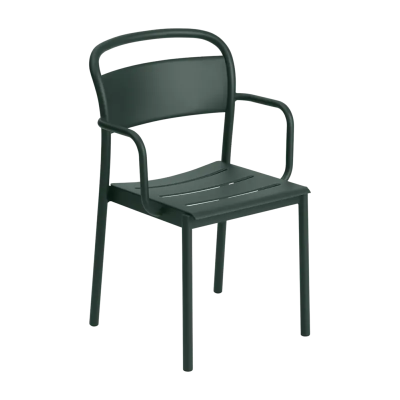 Chaise d'extérieur avec accoudoirs en acier vert foncé Linear - Muuto - The Cool Republic