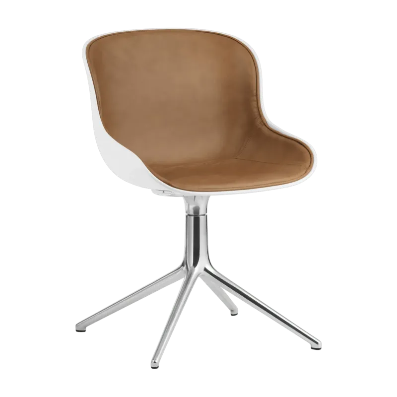 Chaise pivotante 4 pieds en aluminium et pp blanc avec cuir naturel Hyg - Normann Copenhagen - The Cool Republic