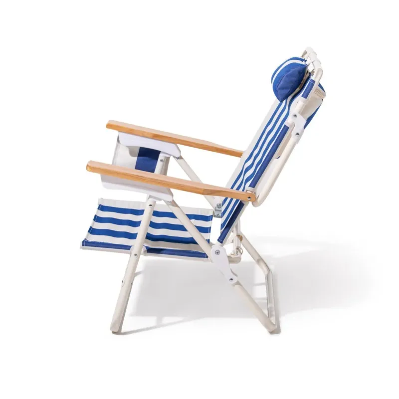 Chaise pliante de plage en toile à rayures bleu Crew Blue Stripe The Penny - Business & Pleasure - The Cool Republic