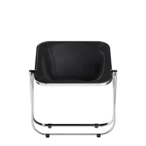 Chaise pliante en cuir noir et acier chromé Plona - Anonima Castelli - The Cool Republic