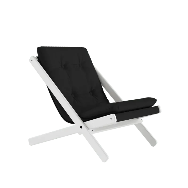 Chaise pliante en hêtre blanc et matelas en coton gris foncé 65x88x75cm Boogie raw - Karup Design - The Cool Republic