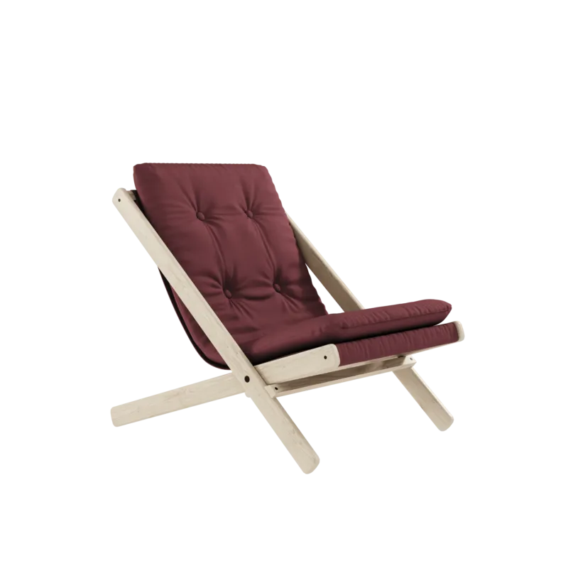 Chaise pliante en hêtre et matelas en coton bordeaux 65x88x75cm Boogie raw - Karup Design - The Cool Republic