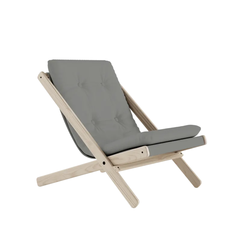 Chaise pliante en hêtre et matelas en coton gris 65x88x75cm Boogie raw - Karup Design - The Cool Republic