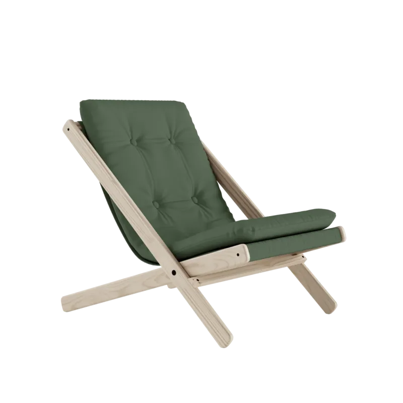 Chaise pliante en hêtre et matelas en coton vert olive 65x88x75cm Boogie raw - Karup Design - The Cool Republic