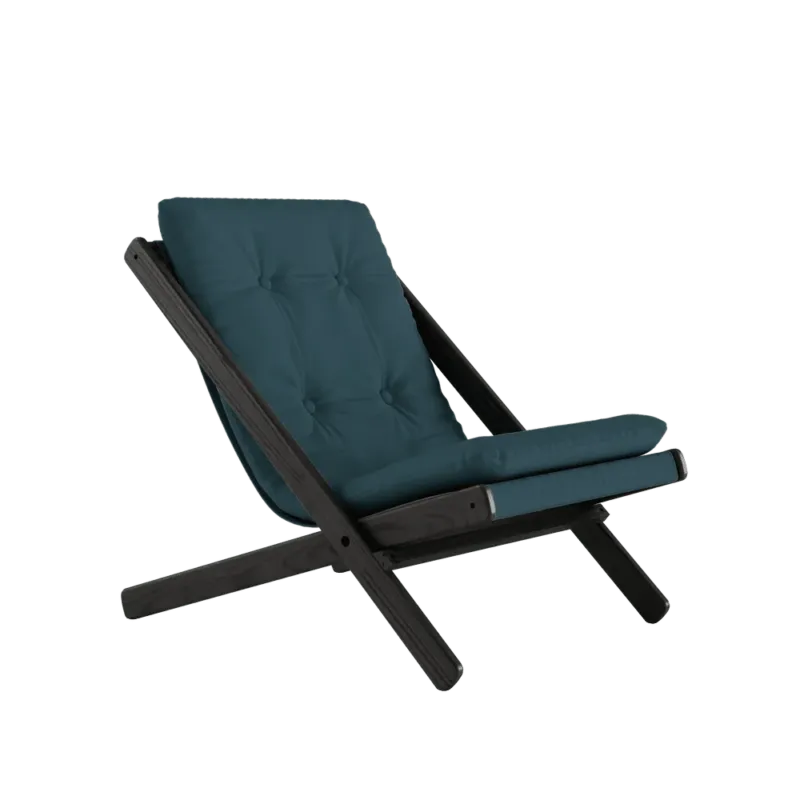 Chaise pliante en hêtre noir et matelas en coton bleu pétrole 65x88x75cm Boogie raw - Karup Design - The Cool Republic