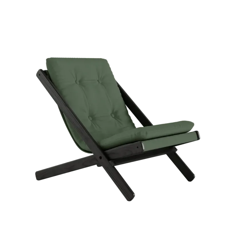 Chaise pliante en hêtre noir et matelas en coton vert olive 65x88x75cm Boogie raw - Karup Design - The Cool Republic