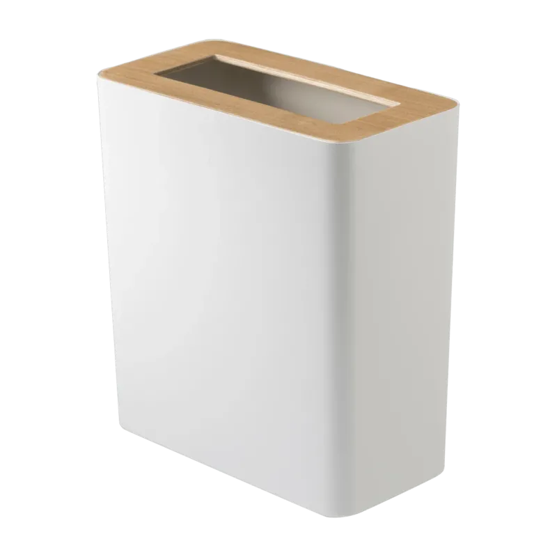 Corbeille rectangulaire en acier blanc et bois Rin - Yamazaki - The Cool Republic