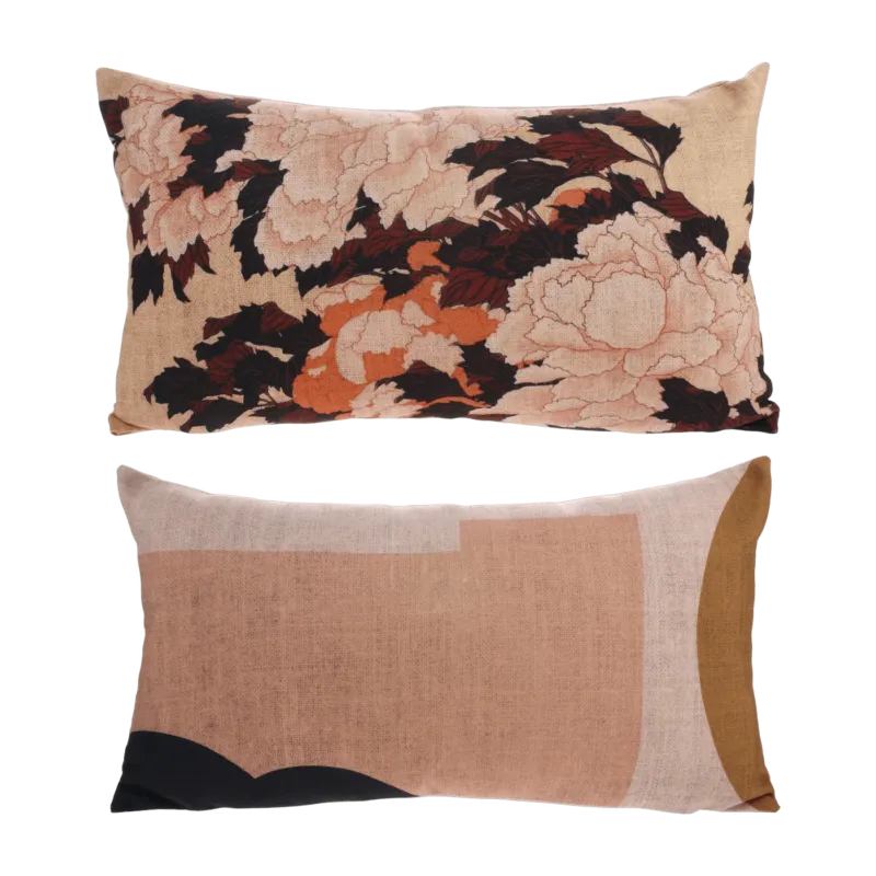 Coussin à imprimés fleuris beiges 35 x 60 cm Kyoto - HKliving - The Cool Republic