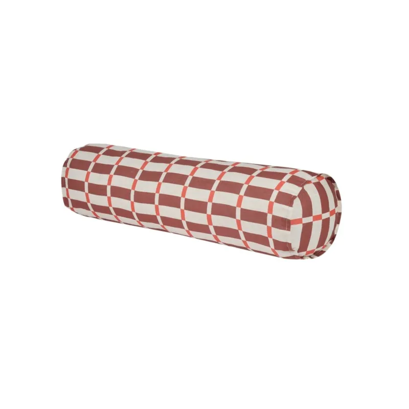 Coussin traversin en lin français à carreaux rouge 70 x 18 x 18 cm Cliff - Nobodinoz - The Cool Republic