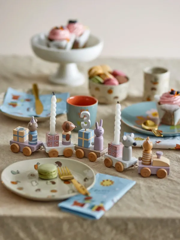 Décoration d'anniversaire train en bois multicolore pastel Junaid - Bloomingville Mini - The Cool Republic