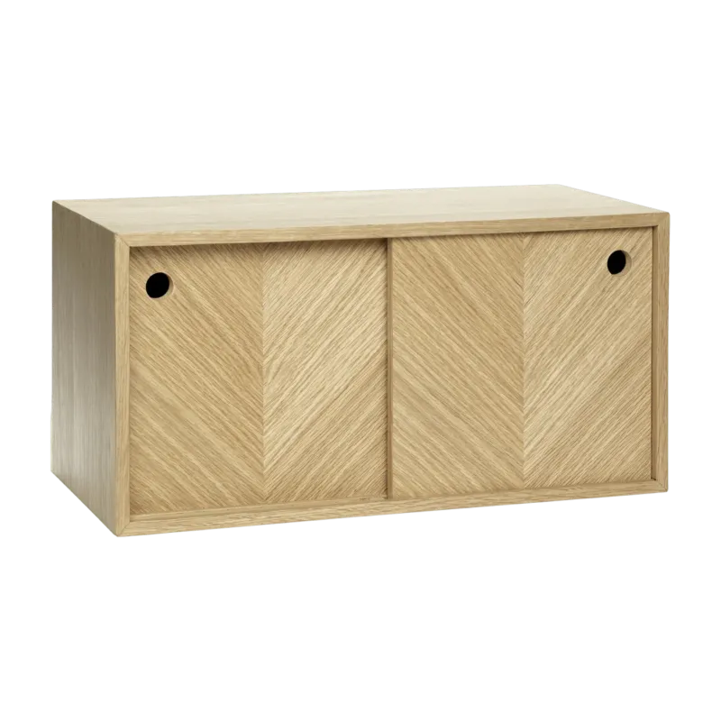 Étagère avec portes coulissantes chevron en chêne naturel - Hübsch - The Cool Republic