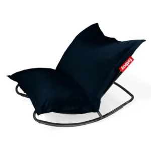 Fauteuil à bascule extérieur en métal noir avec coussin bleu marine Rock'n Roll Combi - Fatboy