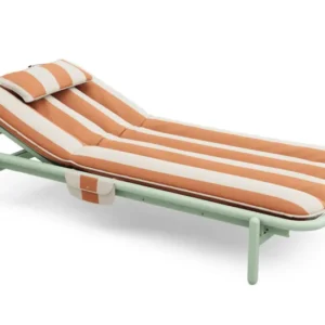 Transat en aluminium vert avec son matelas rayé orange 212x97x39cm Sunbud - Fatboy