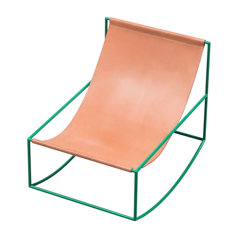 Fauteuil à bascule en métal vert et cuir 81x60x65cm- valerie_objects - The Cool Republic