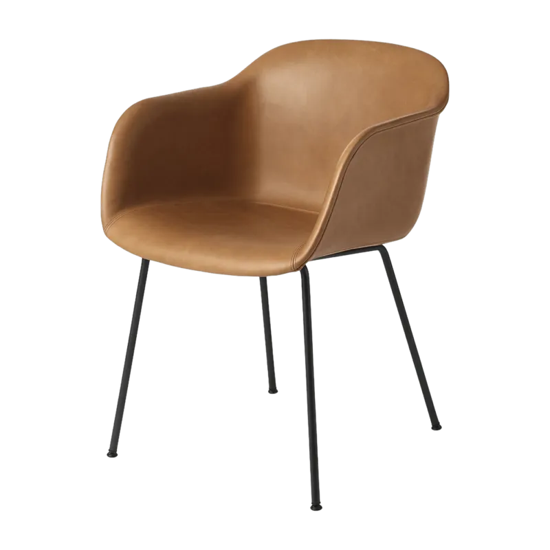 Fauteuil cognac piétement tubes et assise cuir Fiber - Muuto - The Cool Republic