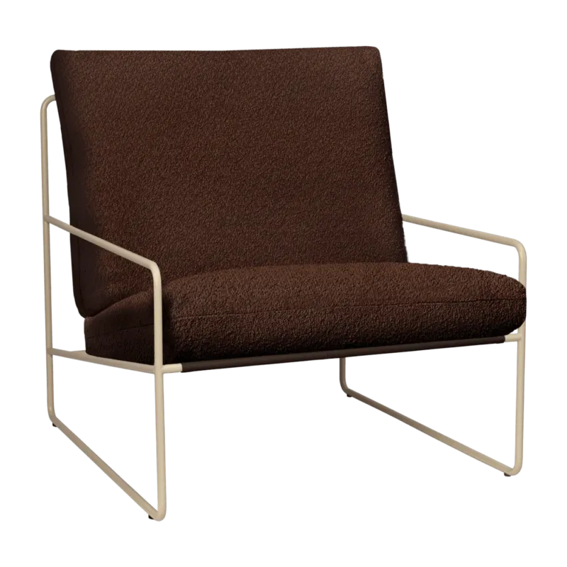 Fauteuil en acier galvanisé beige et tissu bouclé marron 78w79x85cm Desert 1 - Ferm living - The Cool Republic