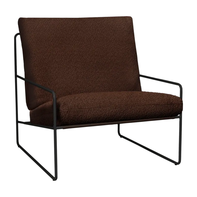 Fauteuil en acier galvanisé noir et tissu bouclé marron 78w79x85cm Desert 1 - Ferm living - The Cool Republic