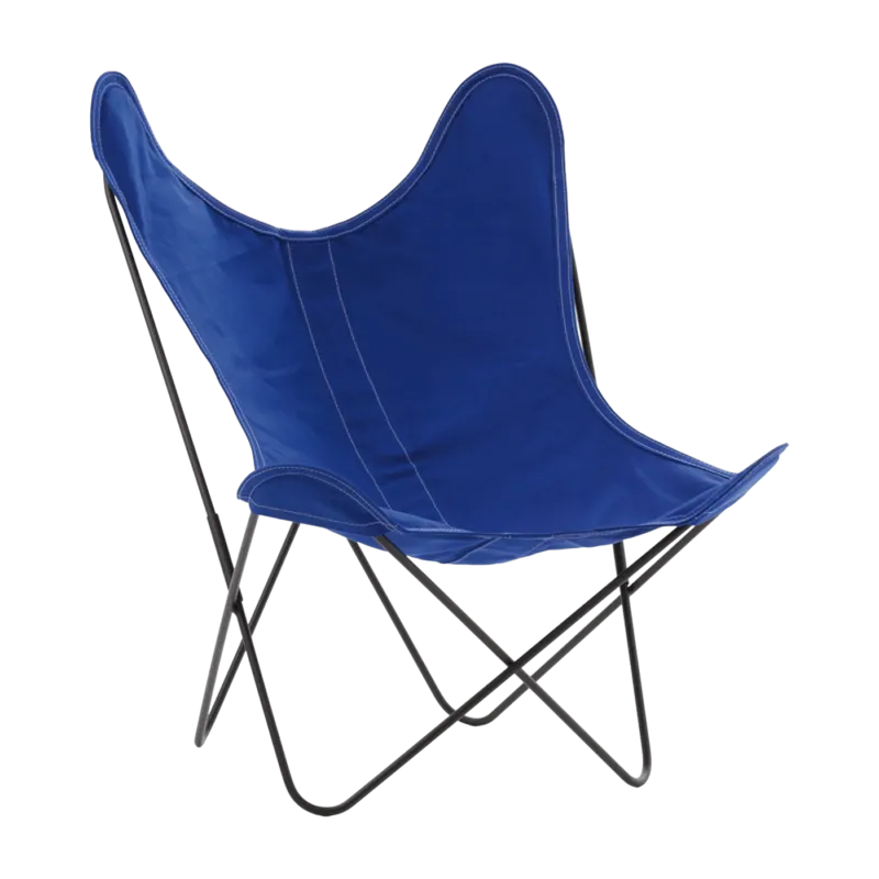 Fauteuil en coton bleu électrique avec structure en acier noir Coton AA - Airborne - The Cool Republic