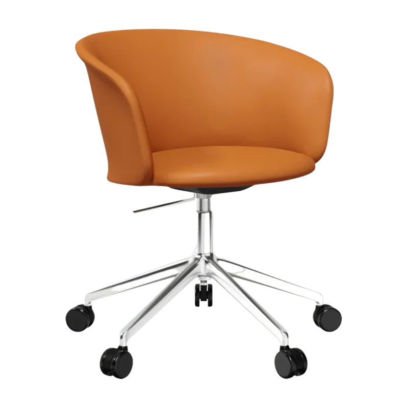 Fauteuil en cuir marron et piètement argenté à roulettes Kendo - Hem - The Cool Republic
