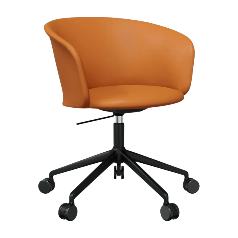 Fauteuil en cuir marron et piètement noir à roulettes Kendo - Hem - The Cool Republic