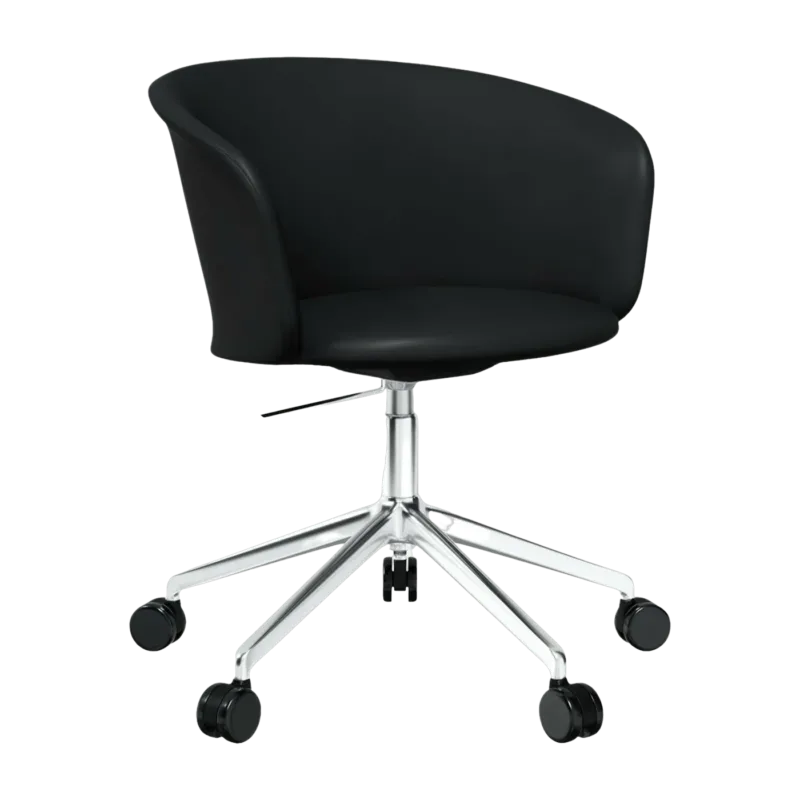 Fauteuil en cuir noir et piètement argenté à roulettes Kendo - Hem - The Cool Republic