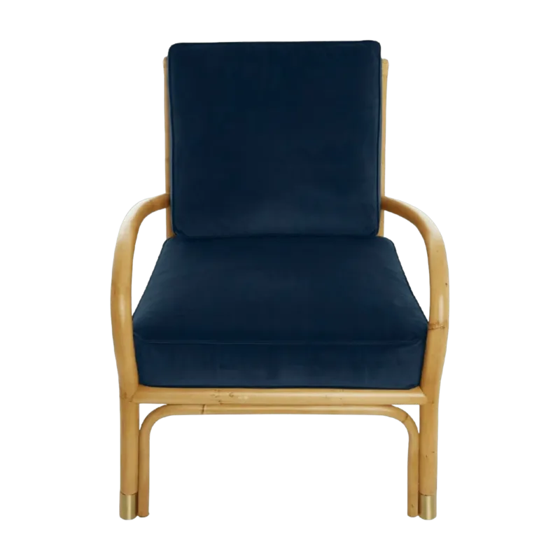 Fauteuil en rotin coussins velours bleu marine Riviera - KOK - The Cool Republic