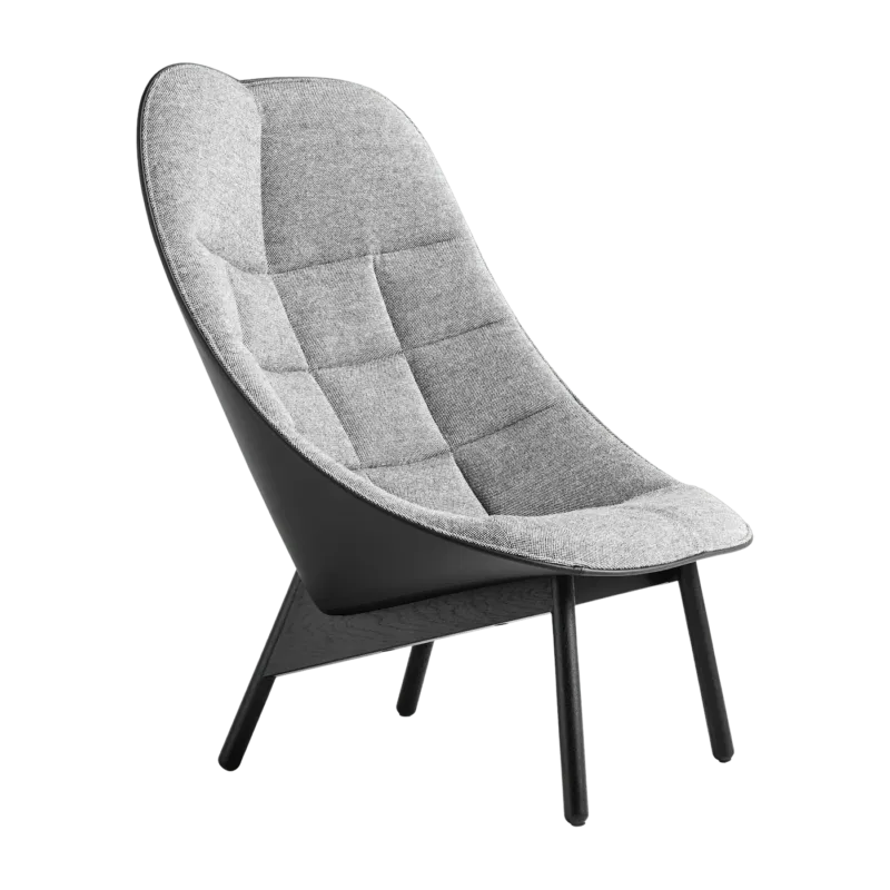 Fauteuil gris matelassé et chêne massif teinté noir Uchiwa - HAY - The Cool Republic