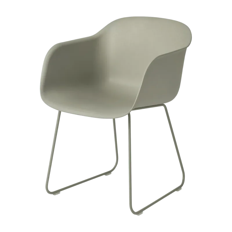 Fauteuil gris vert piétement traîneau Fiber - Muuto - The Cool Republic