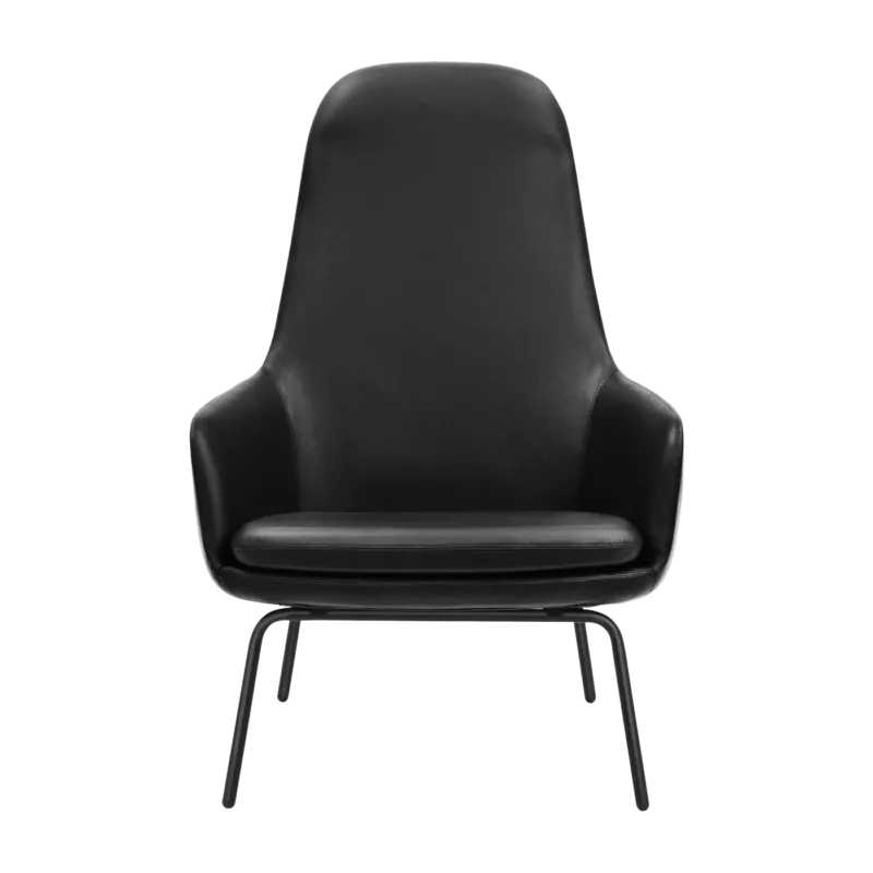 Fauteuil haut avec pieds en acier noir et assise en cuir noir Era - Normann Copenhagen - The Cool Republic