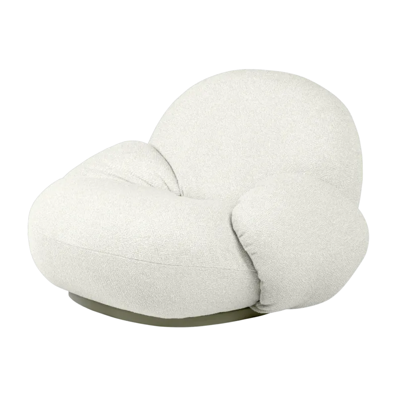 Fauteuil lounge de jardin pivotant avec accoudoirs en tissu blanc libera et métal gris Pacha - Gubi - The Cool Republic