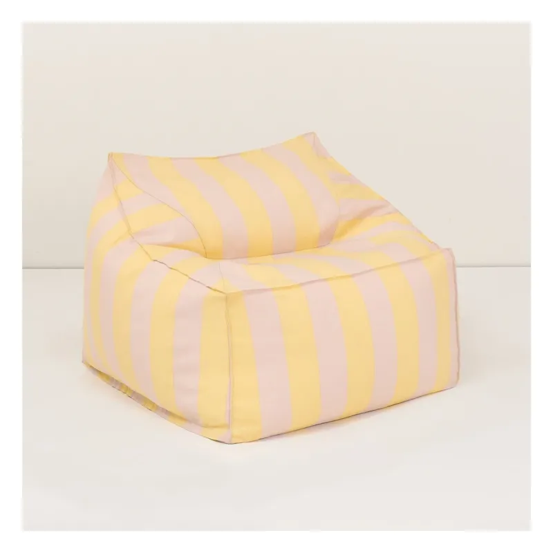 Fauteuil pouf d'extérieur en tissu déperlant à rayures jaune et rose 80 x 90 x 58 cm Lenny - Nobodinoz - The Cool Republic