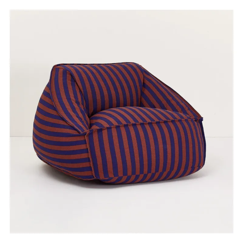 Fauteuil pouf en coton à rayures bleu et bordeaux 105 x 105 x 60 cm Ziggy - Nobodinoz - The Cool Republic
